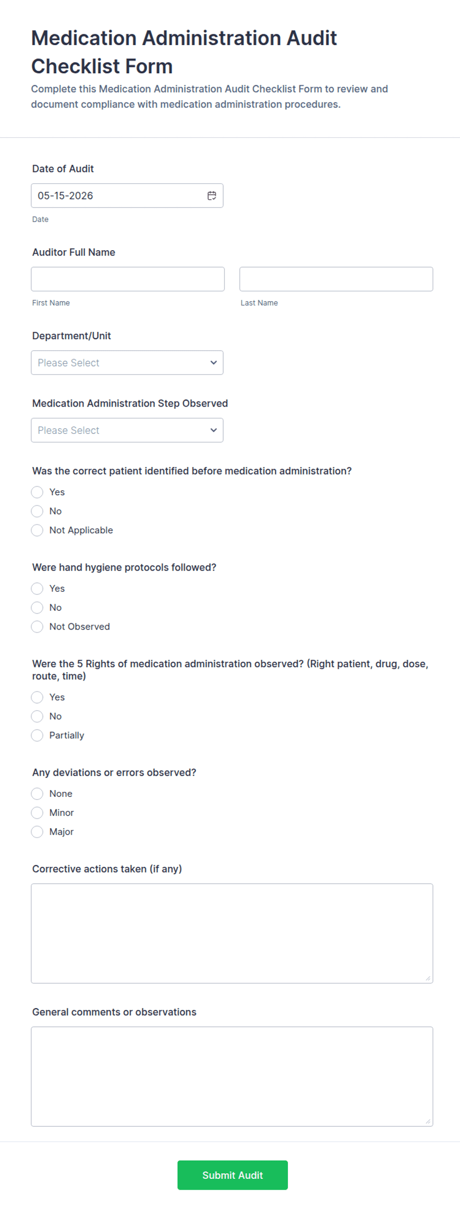 Medication Administration Audit Checklist Form Template | Jotform