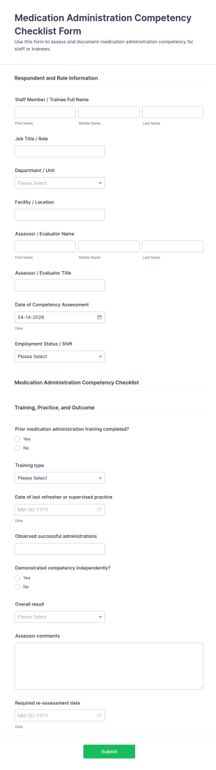 Medication Administration Competency Checklist Form Template