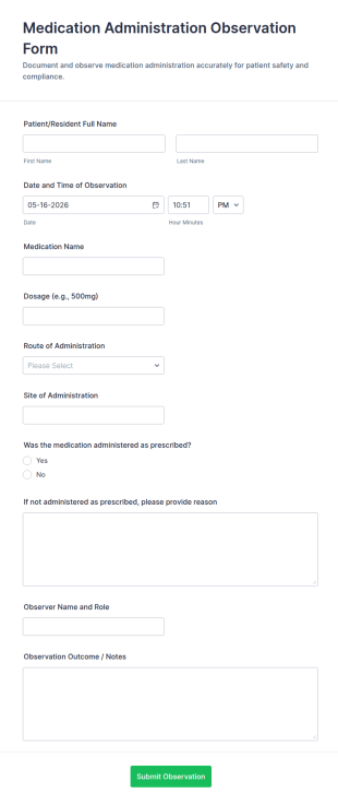 Medication Administration Observation Form Template