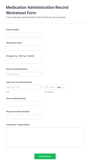 Medication Administration Record Worksheet Form Template