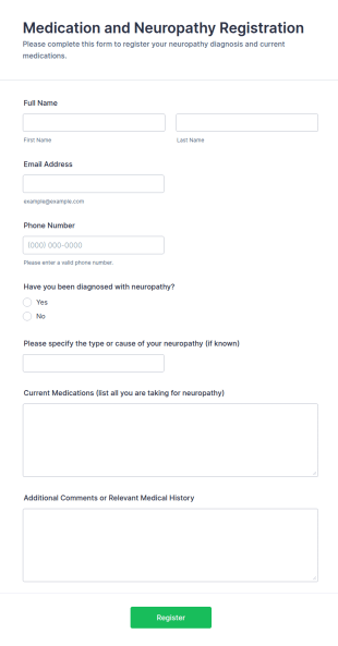 Medication And Neuropathy Registration Form Template