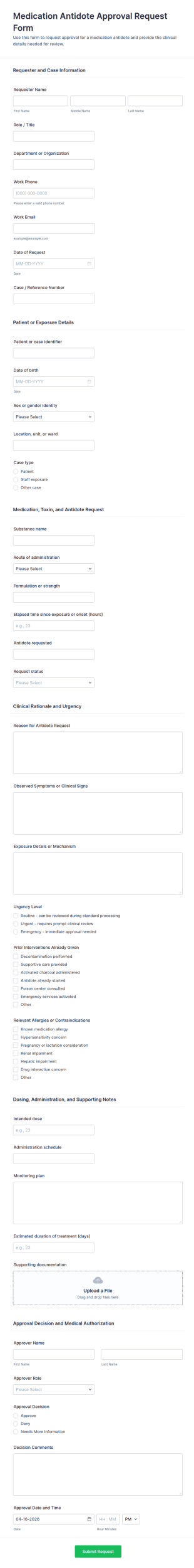 Medication Antidote Approval Request Form Template