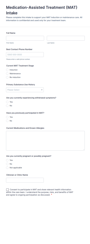 Medication Assisted Treatment (MAT) Intake Form Template