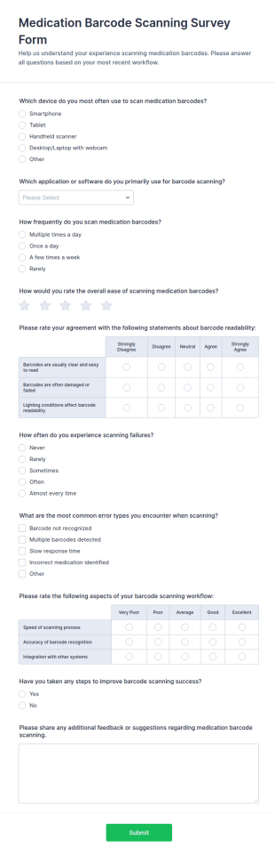 Medication Barcode Scanning Survey Form Template