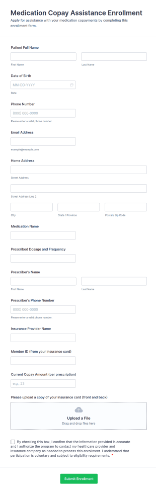 Medication Copay Assistance Enrollment Form Template