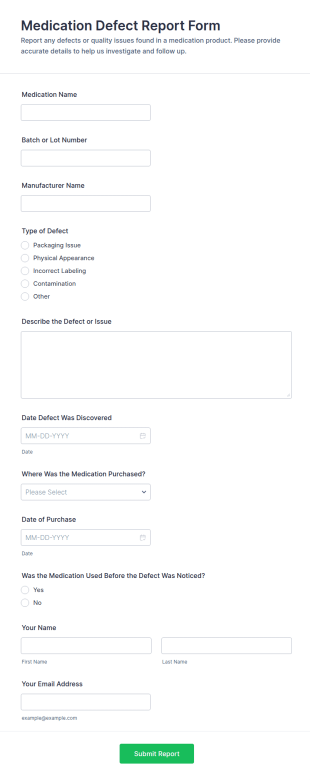 Medication Defect Report Form Template