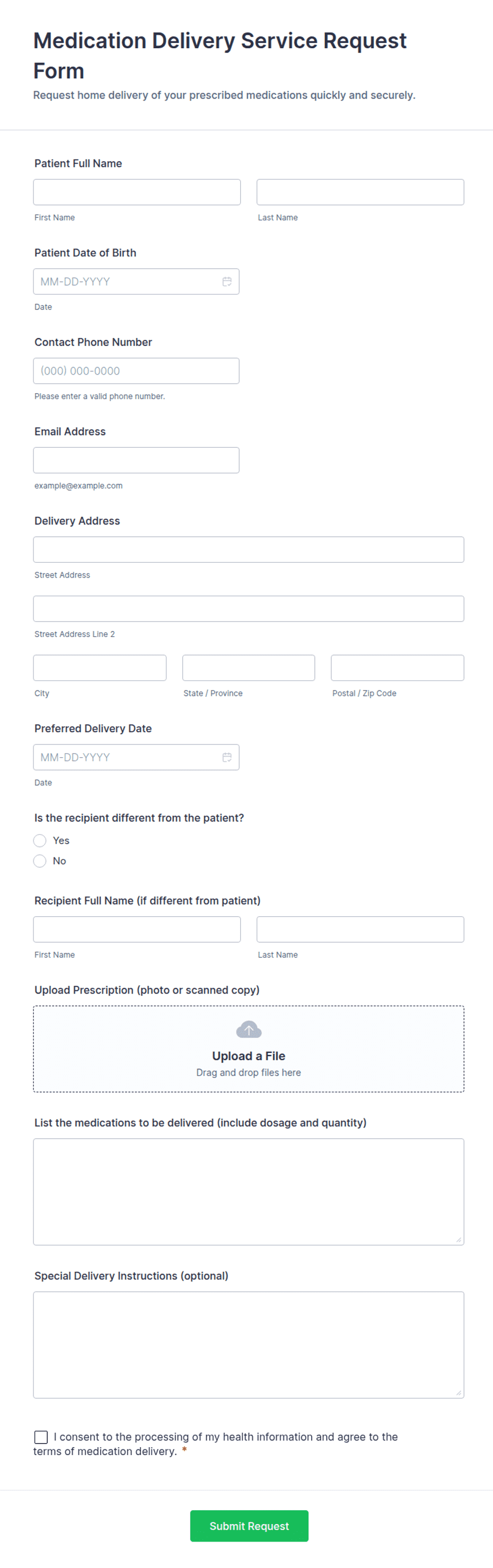 Medication Delivery Service Request Form Template | Jotform