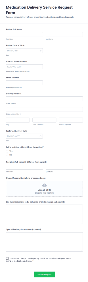 Medication Delivery Service Request Form Template