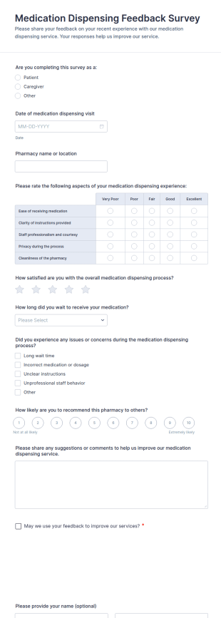 Medication Dispensing Feedback Survey Form Template