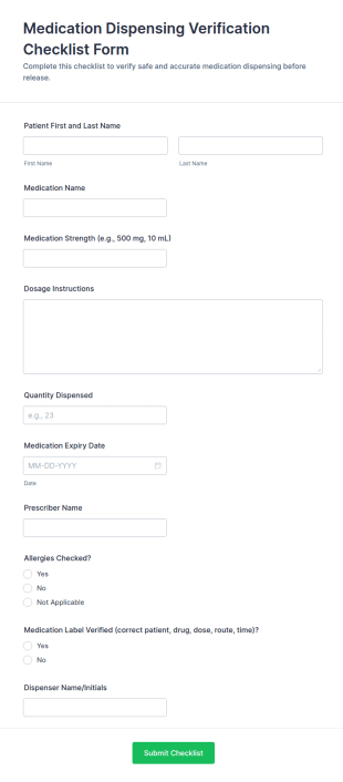 Medication Dispensing Verification Checklist Form Template