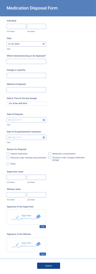 Medication Disposal Form Template