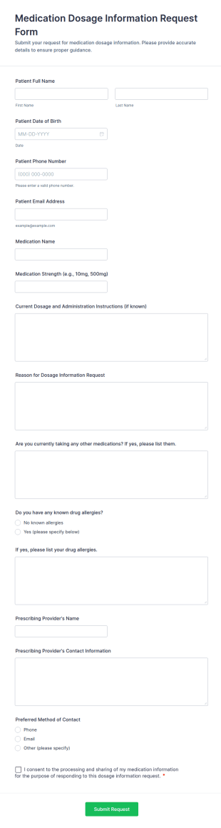 Medication Dosage Information Request Form Template