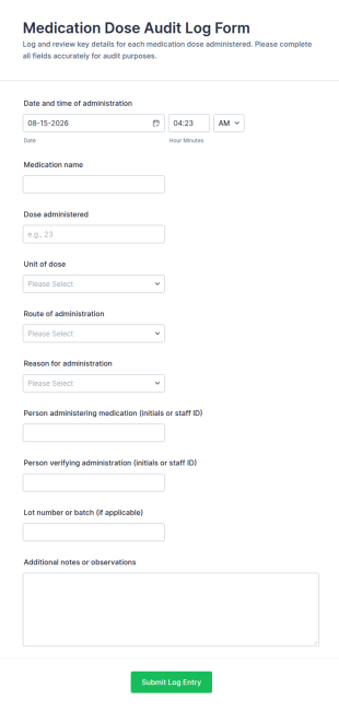 Medication Dose Audit Log Form Template