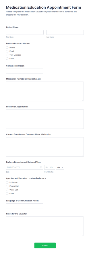 Medication Education Appointment Form Template