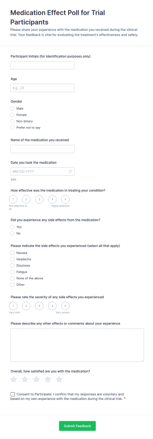Medication Effect Poll For Trial Participants Form Template