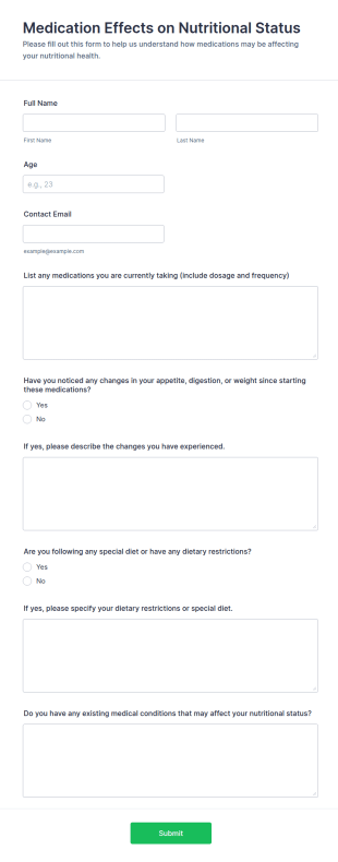 Medication Effects On Nutritional Status Form Template