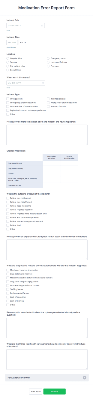 Medication Error Report Form Template