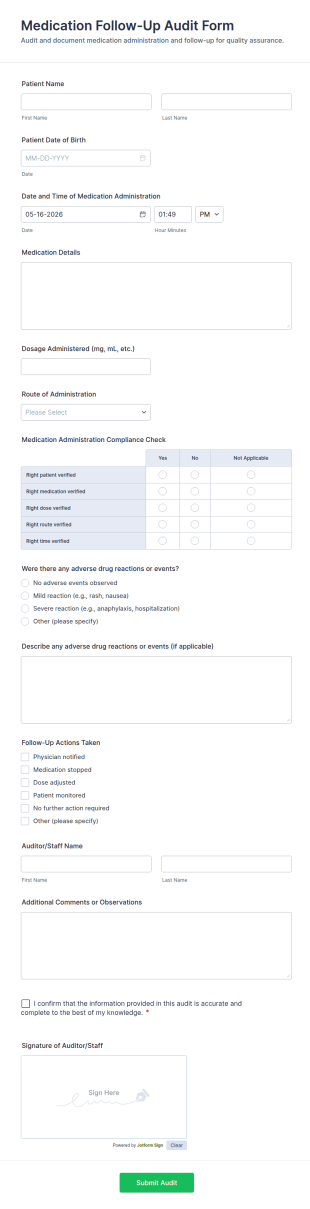 Medication Follow Up Audit Form Template