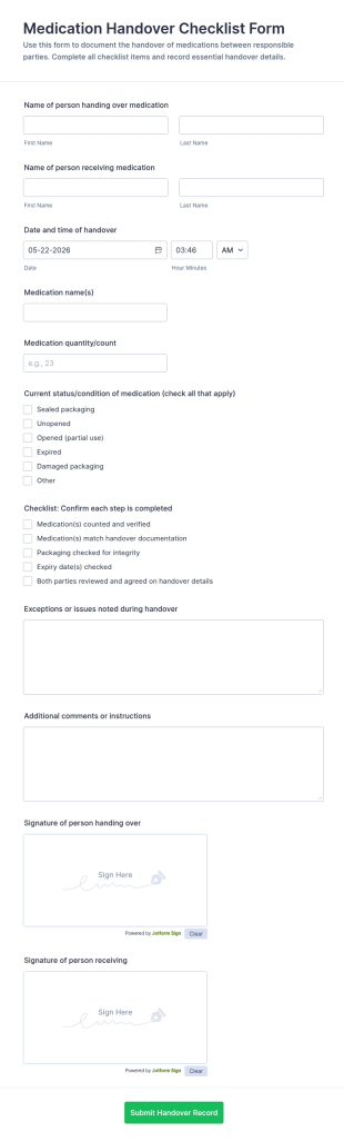 Medication Handover Checklist Form Template