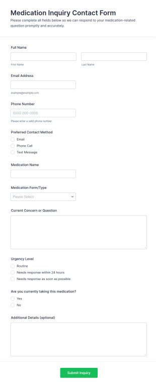 Medication Inquiry Contact Form Template