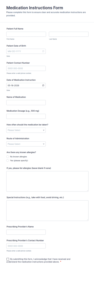 Medication Instructions Form Template