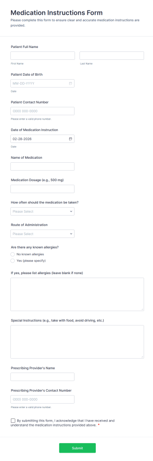 Medication Instructions Form Template