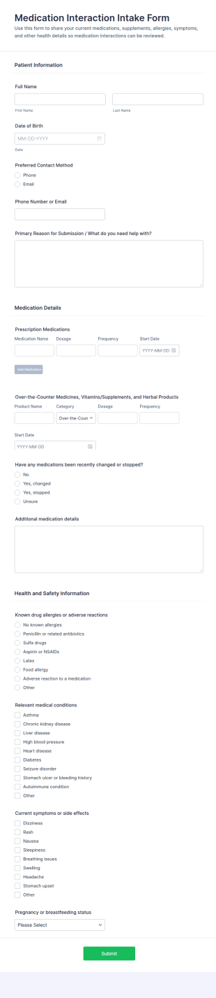 Medication Interaction Intake Form Template