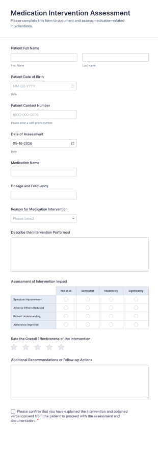 Medication Intervention Assessment Form Template