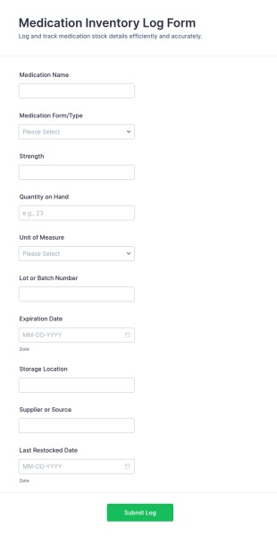 Medication Inventory Log Form Template