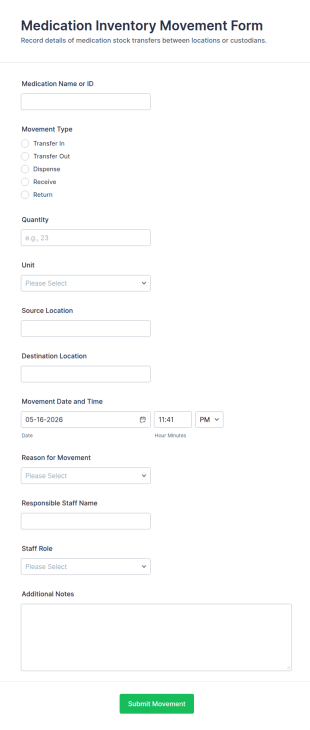Medication Inventory Movement Form Template