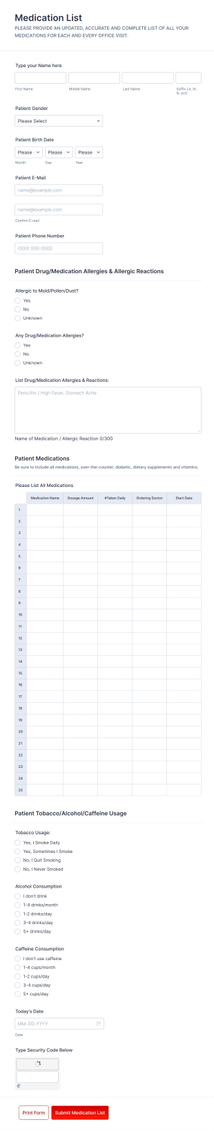 Medication List Form Template