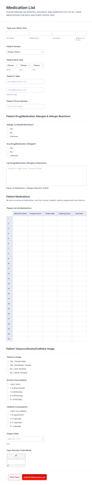 Medication List Form Template
