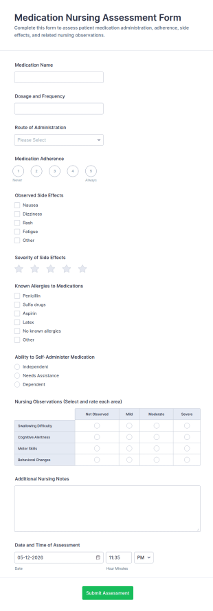 Medication Nursing Assessment Form Template