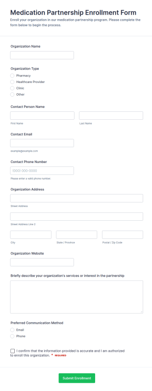 Medication Partnership Enrollment Form Template