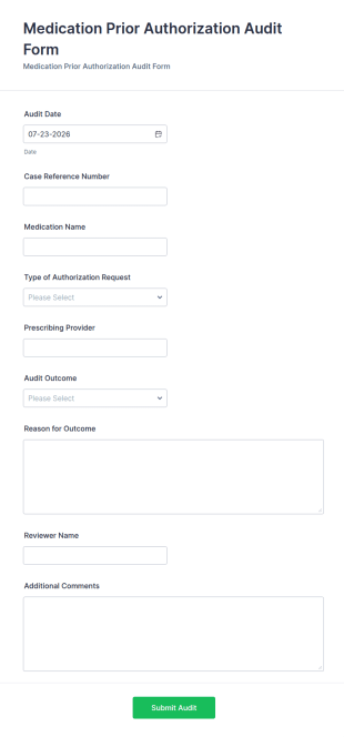 Medication Prior Authorization Audit Form Template
