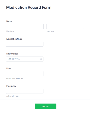 Medication Record Form Template