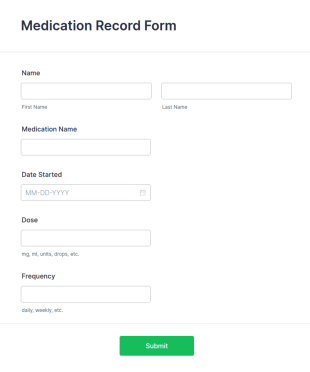 Medication Record Form Template