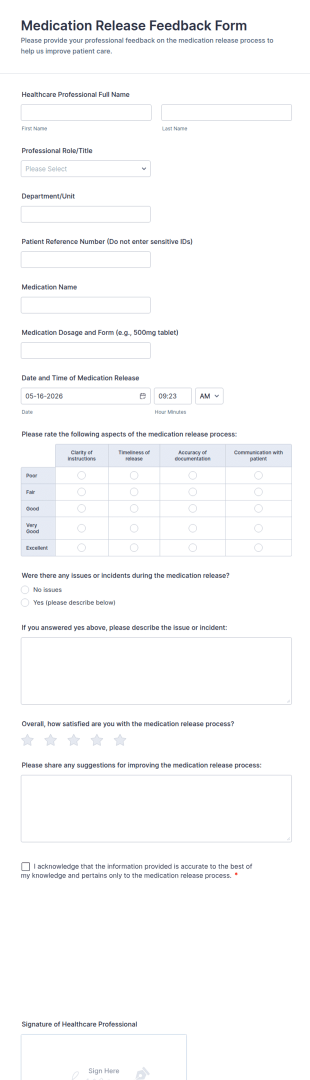 Medication Release Feedback Form Template
