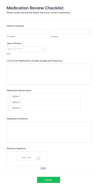 Medication Review Checklist Form Template
