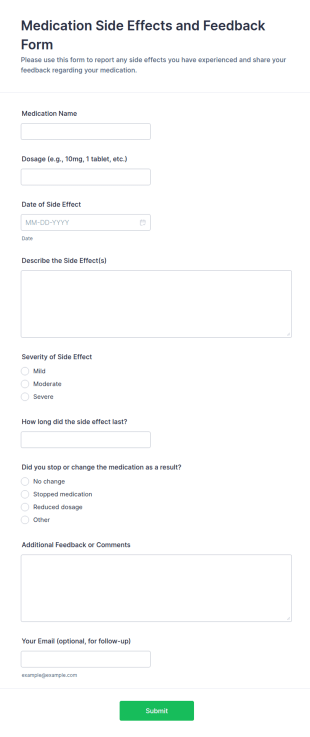 Medication Side Effects And Feedback Form Template