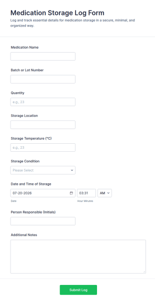 Medication Storage Log Form Template