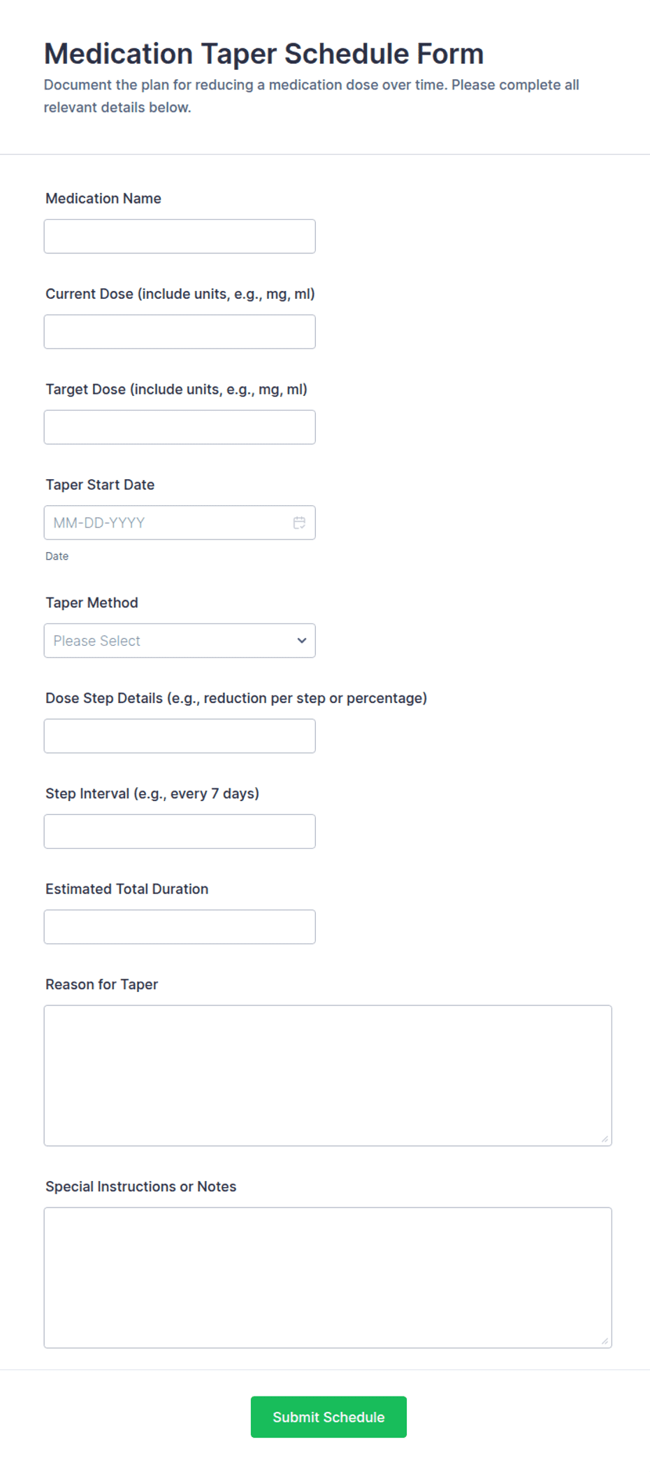 Medication Taper Schedule Form Template | Jotform