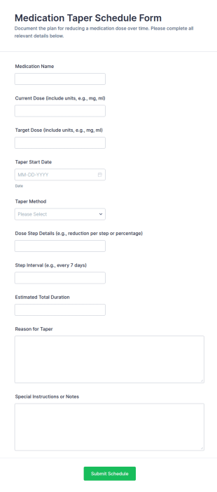 Medication Taper Schedule Form Template
