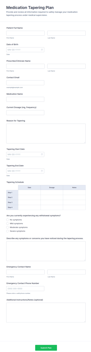 Medication Tapering Plan Form Template