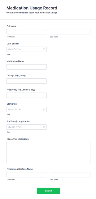 Medication Usage Record Form Template