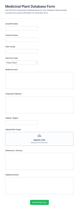 Medicinal Plant Database Form Template