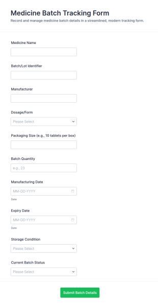 Medicine Batch Tracking Form Template