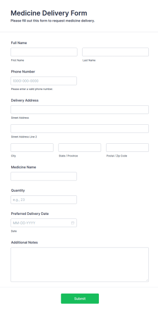 Medicine Delivery Form Template