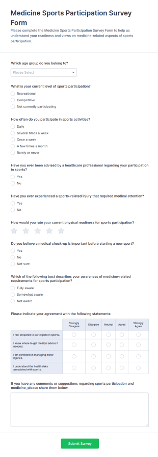 Medicine Sports Participation Survey Form Template