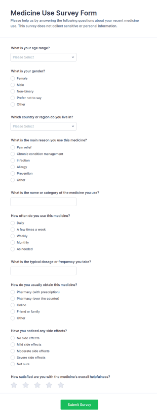 Medicine Use Survey Form Template